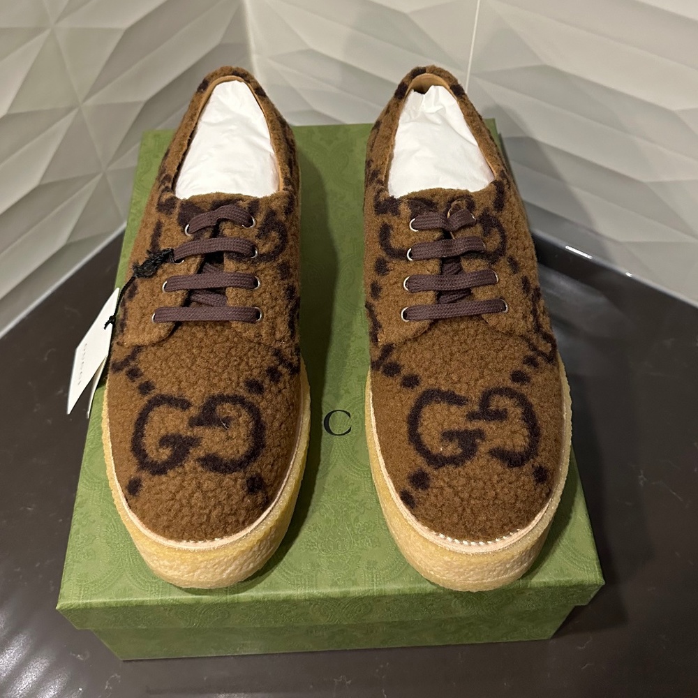 Gucci GG Lace Up Shoe 'Camel Ebony Wool' ‎(Men’s 9UK 10US)